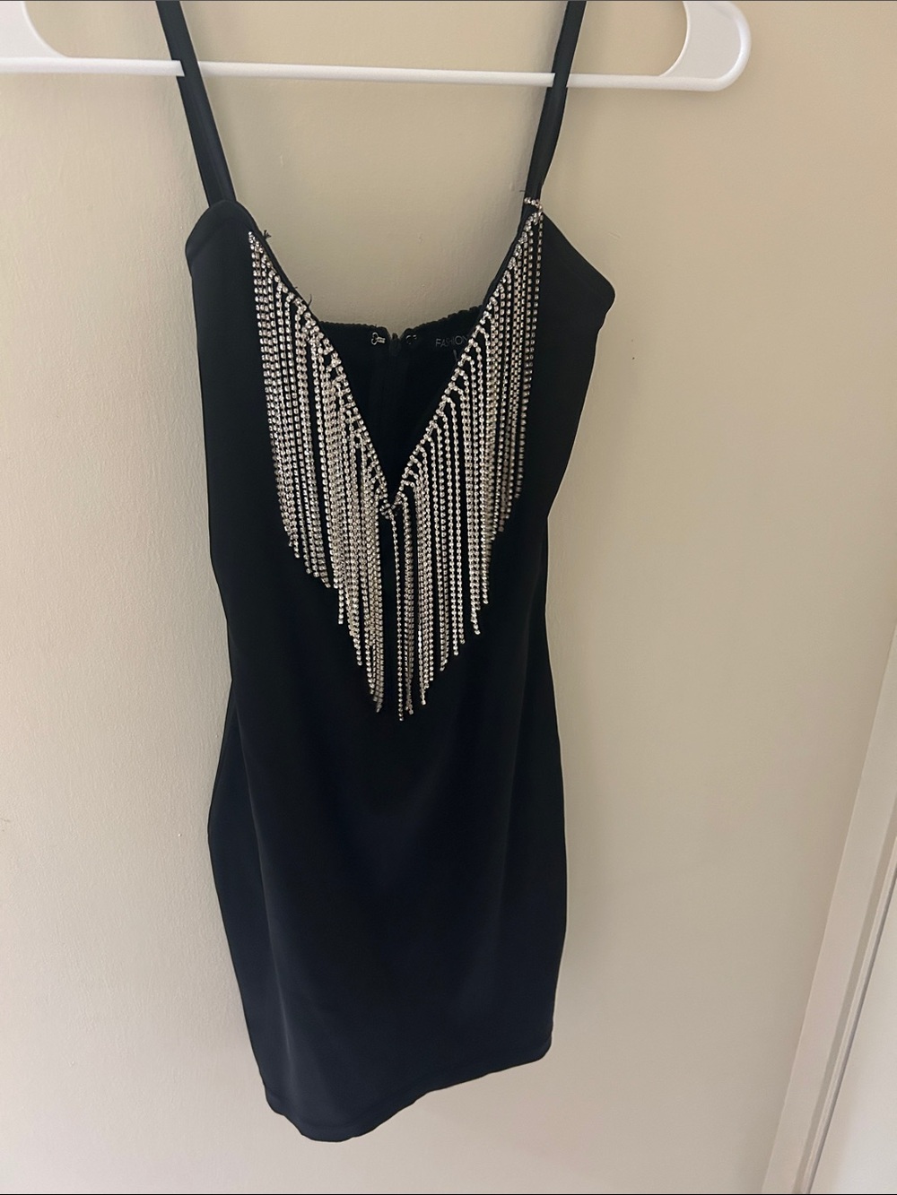 Fashion Nova Black Mini Dress with Silver Beaded Fringe